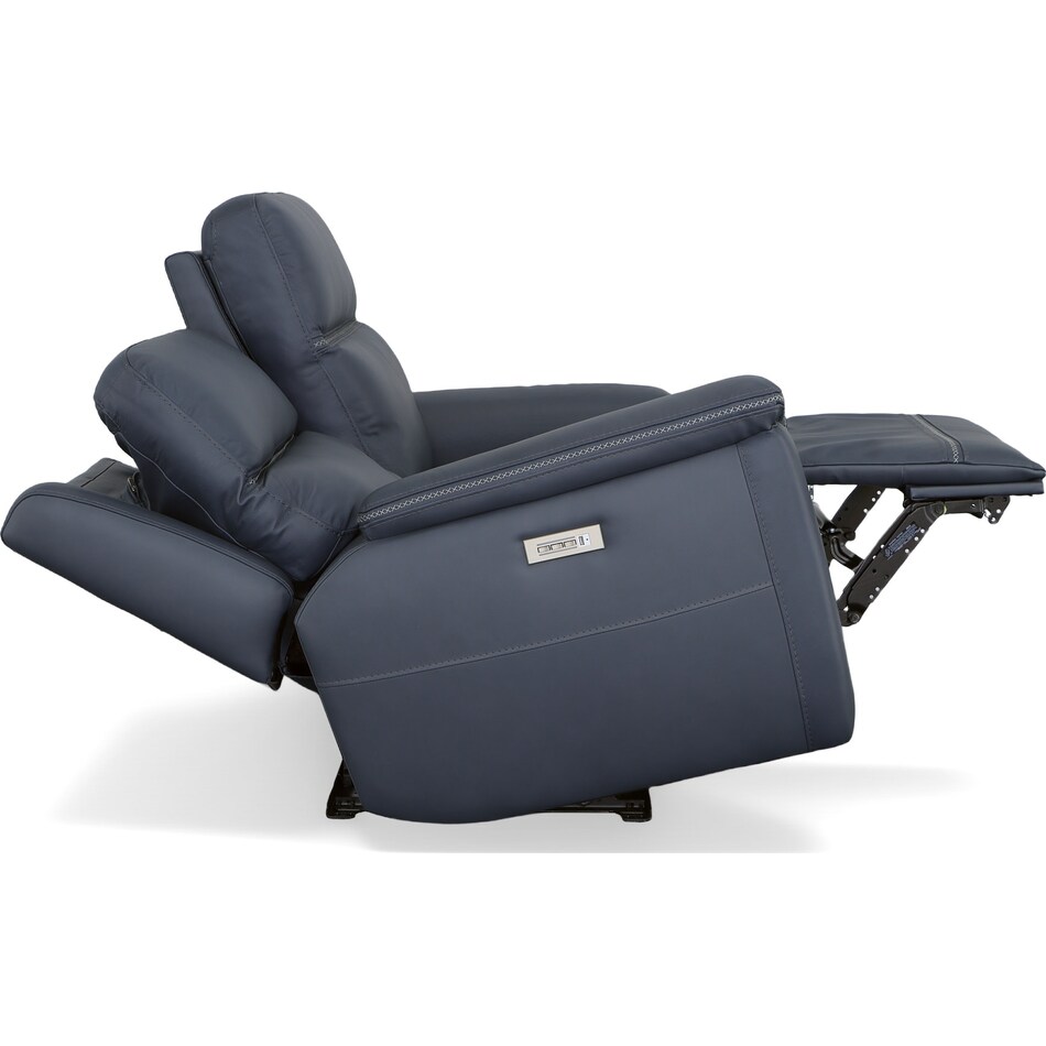 shelby blue power leather reclining console loveseat   