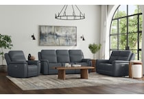 shelby blue power leather reclining console loveseat   