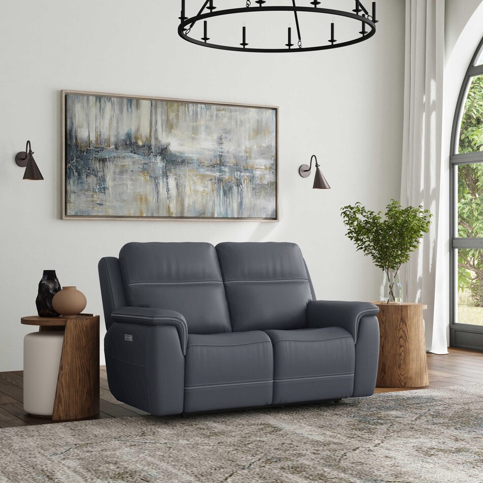 shelby blue power leather reclining console loveseat   