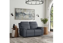 shelby blue power leather reclining console loveseat   