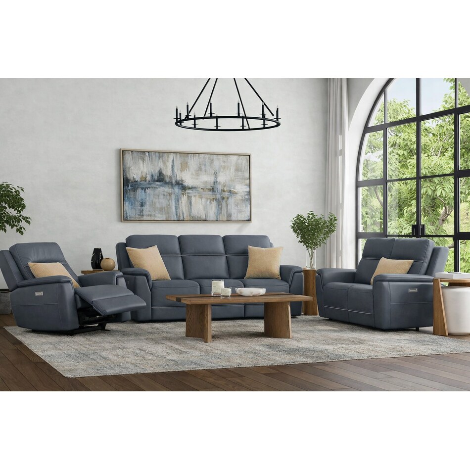 shelby blue power leather reclining sofa   