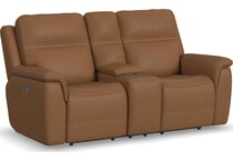 shelby brown power leather reclining console loveseat   