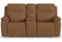 shelby brown power leather reclining console loveseat   