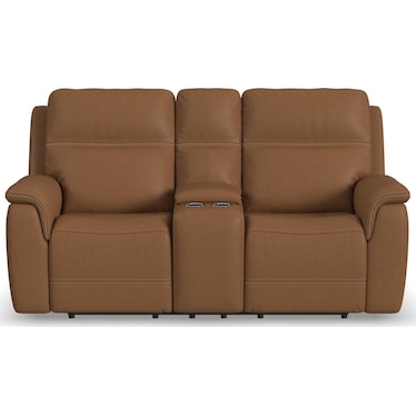 SHELBY LEATHER POWER RECLINING CONSOLE LOVESEAT BY FLEXSTEEL