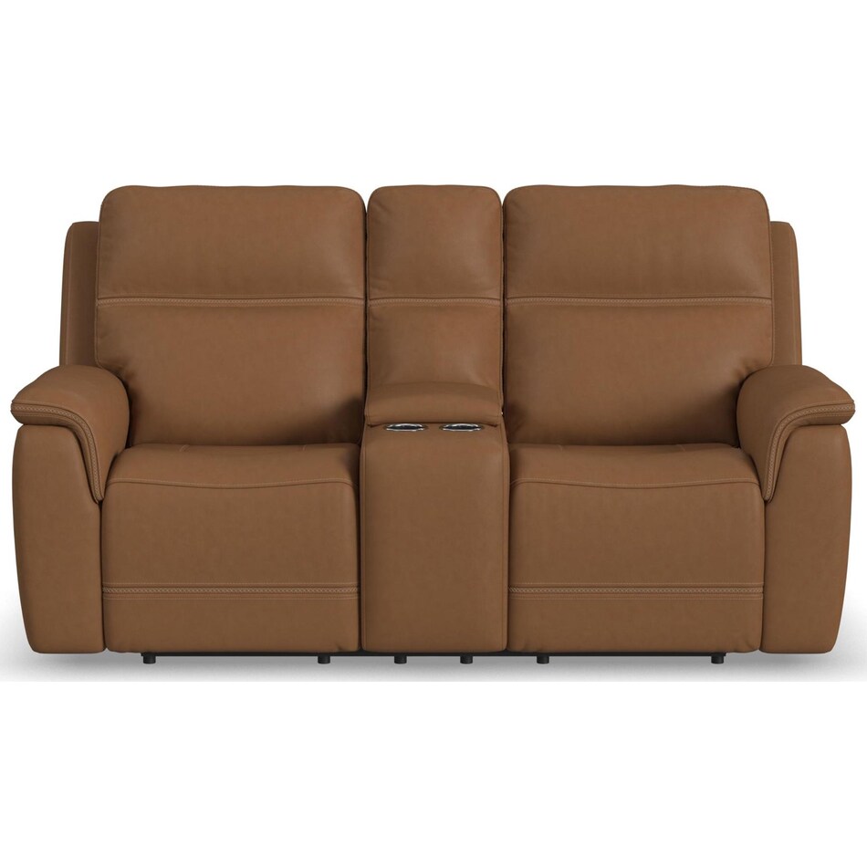 shelby brown power leather reclining console loveseat   