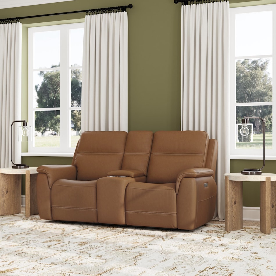 shelby brown power leather reclining console loveseat   