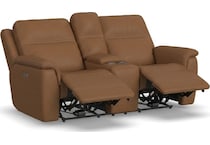 shelby brown power leather reclining console loveseat   