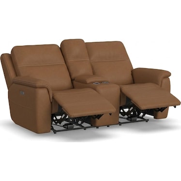 SHELBY LEATHER POWER RECLINING CONSOLE LOVESEAT BY FLEXSTEEL