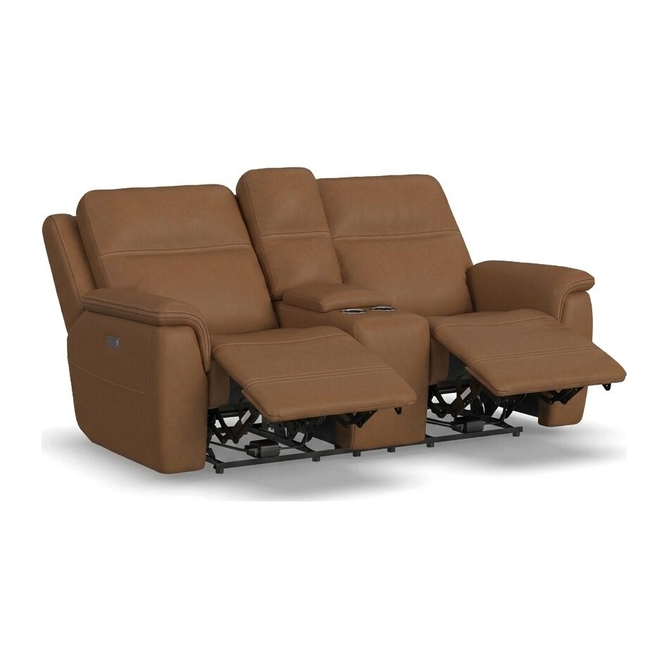 shelby brown power leather reclining console loveseat   