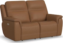 shelby brown power leather reclining console loveseat   