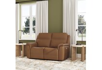 shelby brown power leather reclining console loveseat   