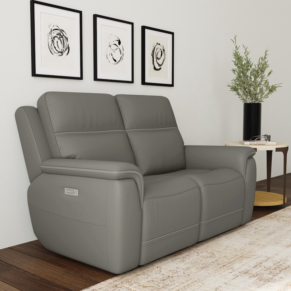 shelby gray power leather reclining console loveseat   