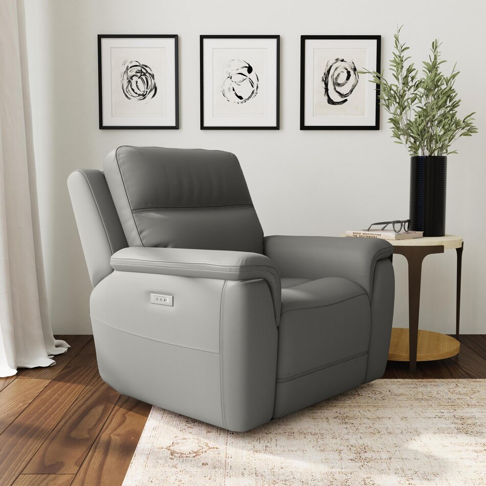 shelby grey power leather recliner   