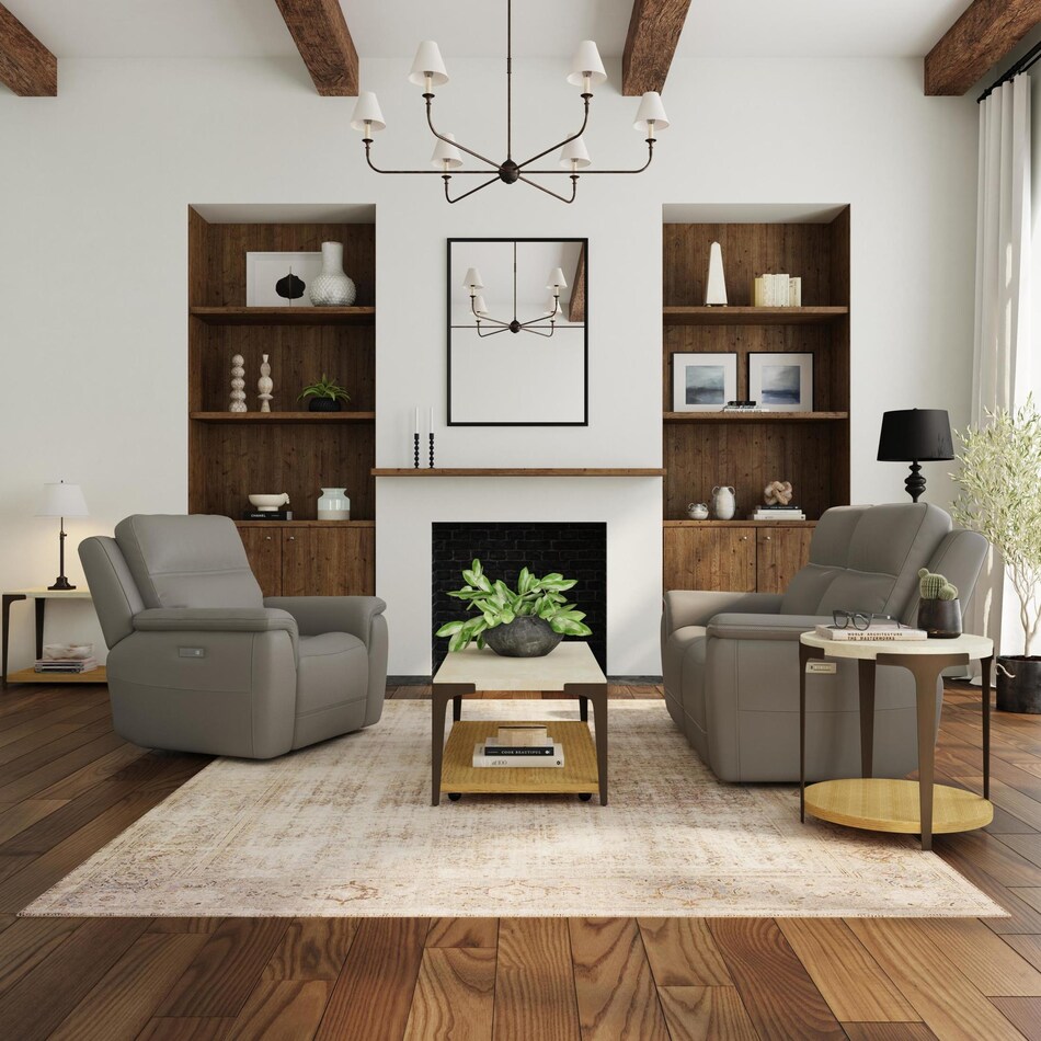 shelby grey power leather recliner   