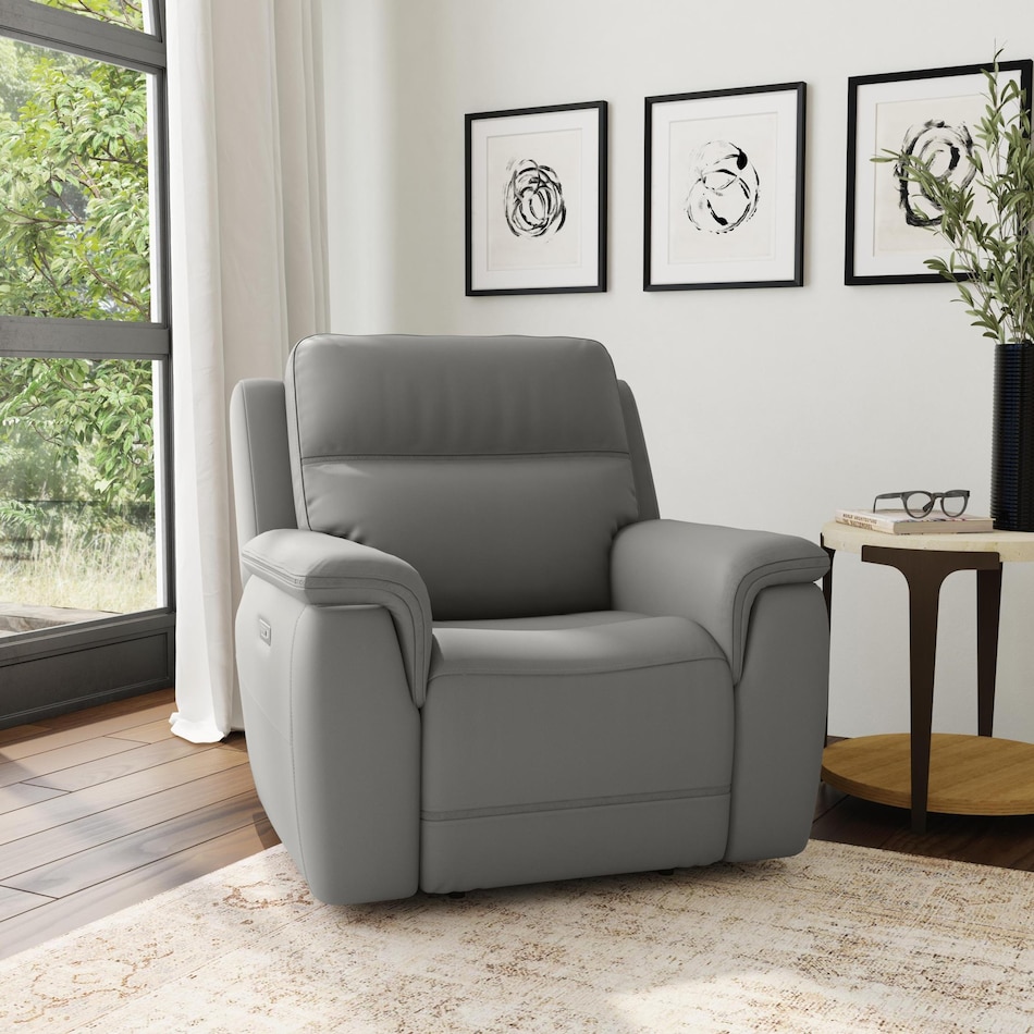 shelby grey power leather recliner   
