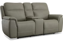 shelby grey power leather reclining console loveseat   