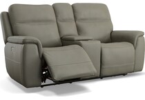 shelby grey power leather reclining console loveseat   