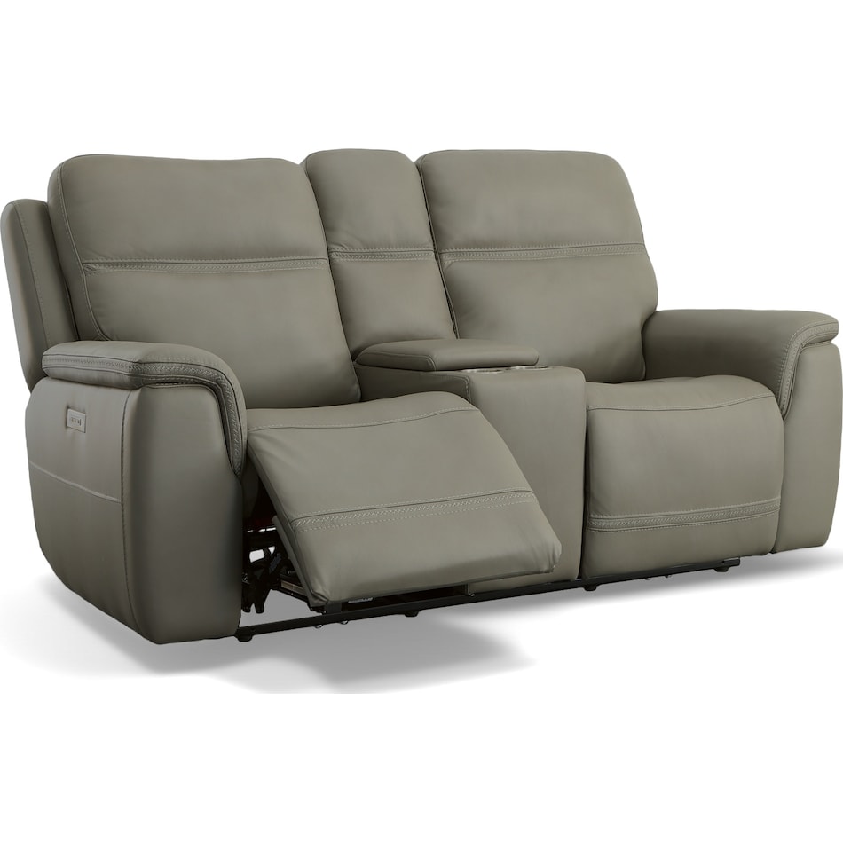 shelby grey power leather reclining console loveseat   