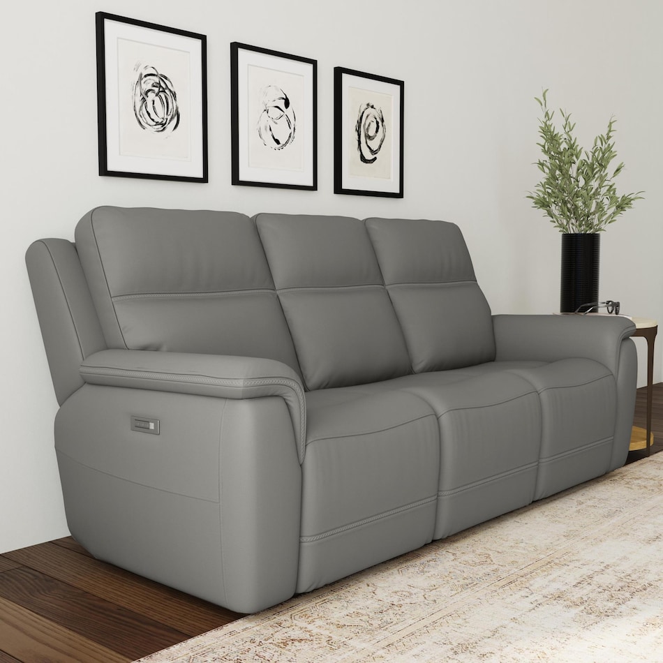 shelby grey power leather reclining sofa   