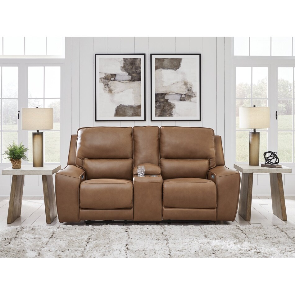 silverbrooke brown power leather reclining console loveseat   