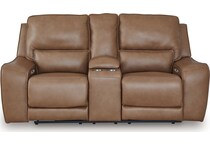 silverbrooke caramel power leather reclining console loveseat   