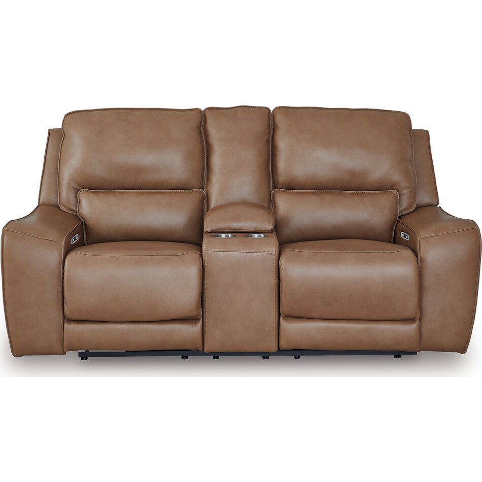 silverbrooke caramel power leather reclining console loveseat   