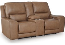 silverbrooke caramel power leather reclining console loveseat   