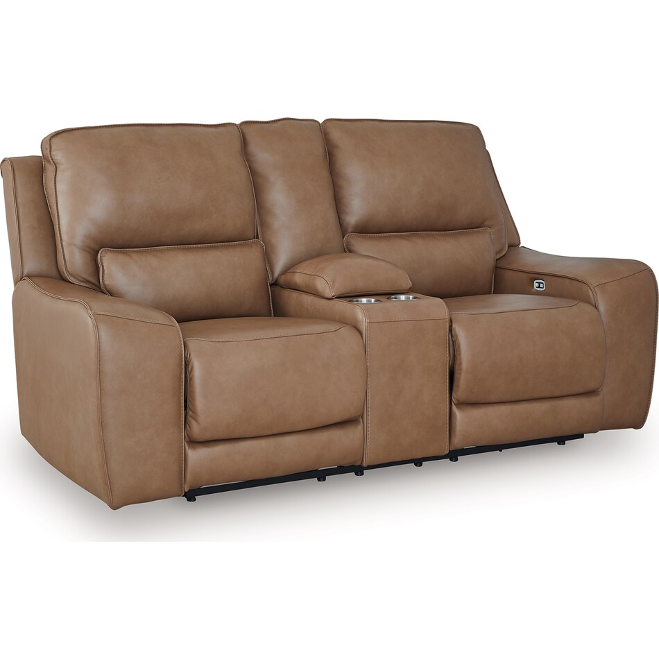 silverbrooke caramel power leather reclining console loveseat   