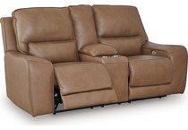 silverbrooke caramel power leather reclining console loveseat   