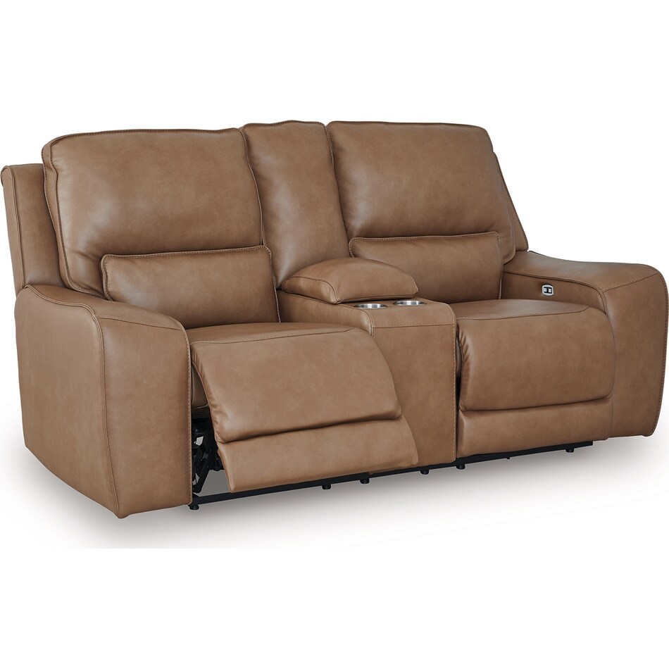 silverbrooke caramel power leather reclining console loveseat   