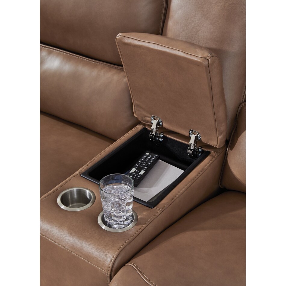 silverbrooke caramel power leather reclining console loveseat   
