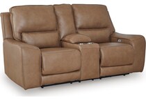 silverbrooke caramel power leather reclining console loveseat   