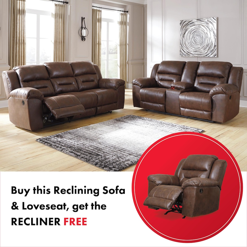 stoneland chocolate reclining sofa   