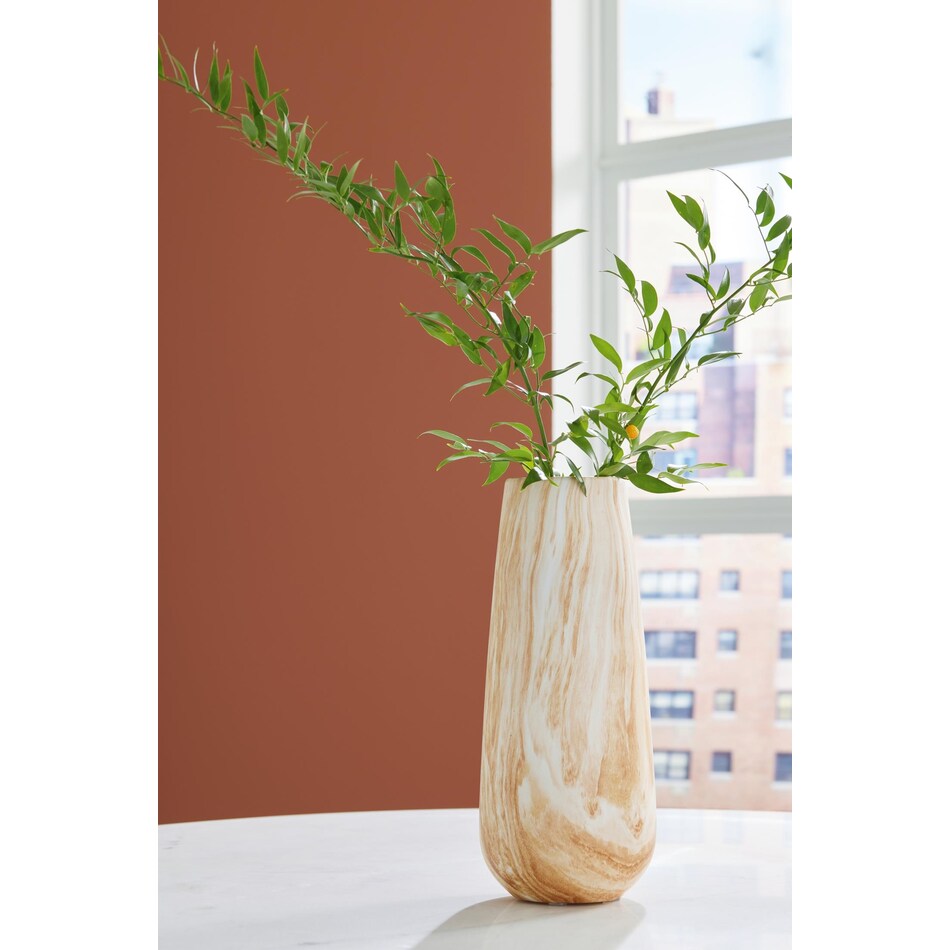 table top tan white vase   