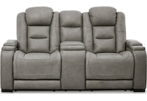 the man den gray power leather reclining console loveseat   