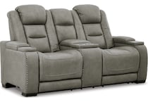 the man den gray power leather reclining console loveseat   