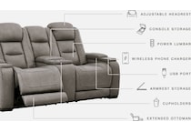 the man den gray power leather reclining console loveseat   