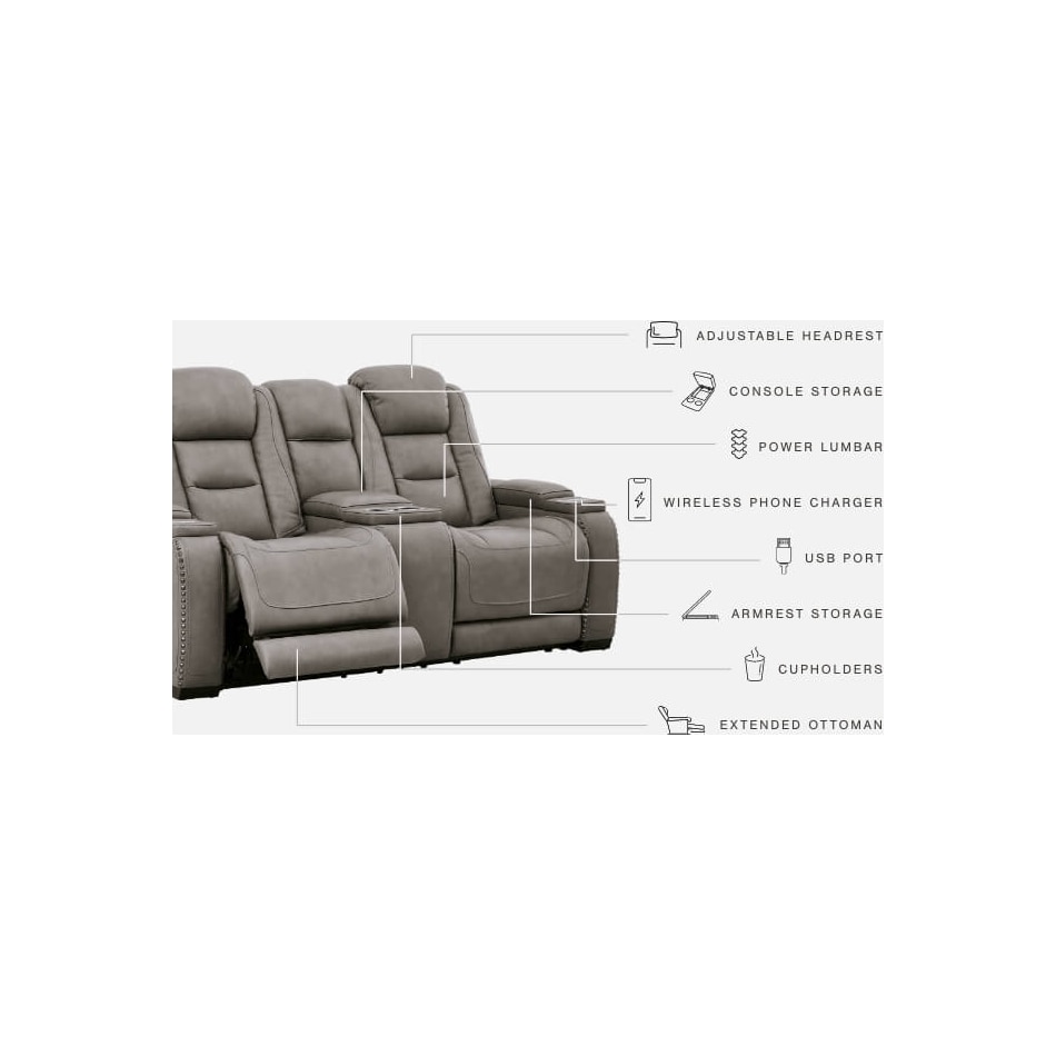 the man den gray power leather reclining console loveseat   