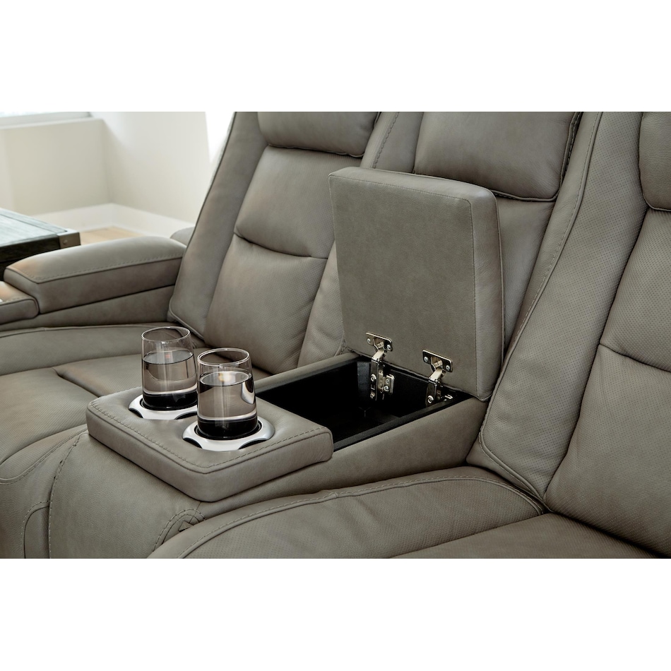 the man den gray power leather reclining console loveseat   