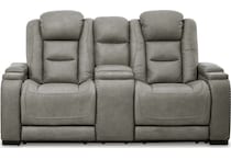 the man den gray power leather reclining console loveseat   