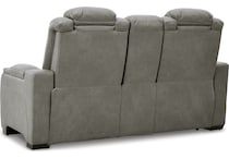 the man den gray power leather reclining console loveseat   