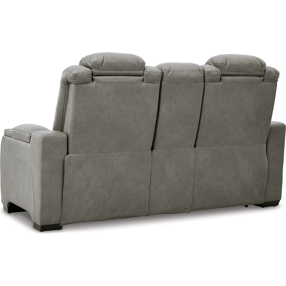 the man den gray power leather reclining console loveseat   