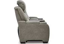 the man den gray power leather reclining console loveseat   