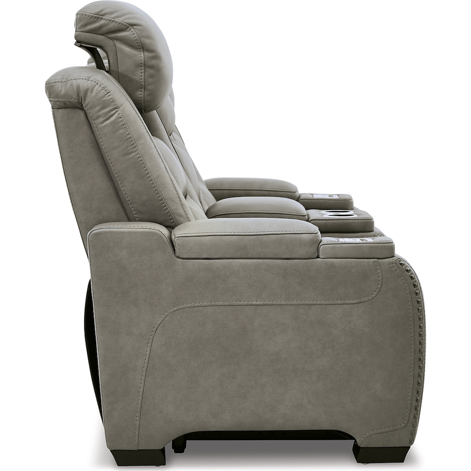 the man den gray power leather reclining console loveseat   