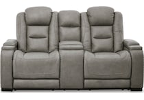 the man den grey power leather reclining console loveseat   