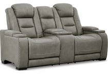 the man den grey power leather reclining console loveseat   