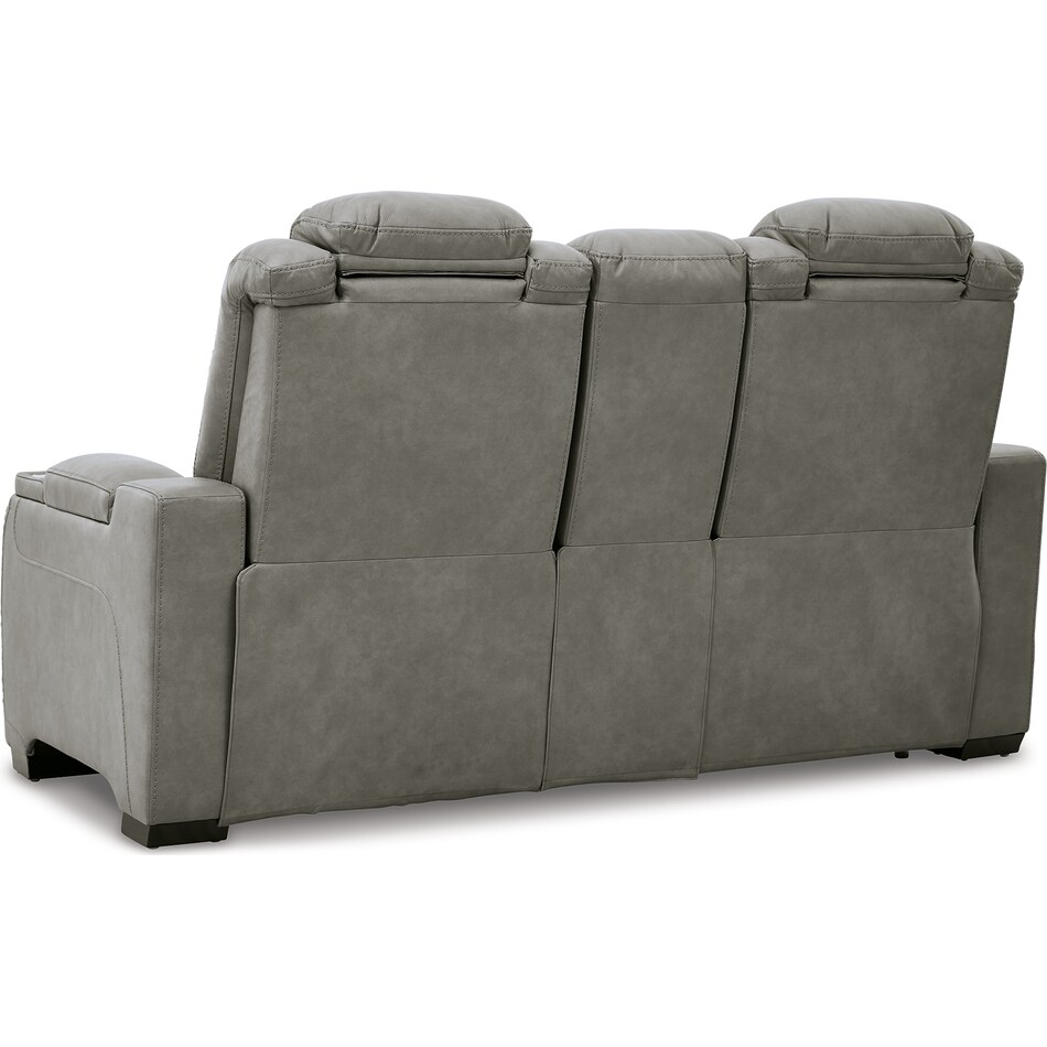 the man den grey power leather reclining console loveseat   