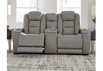 the man den grey power leather reclining console loveseat   