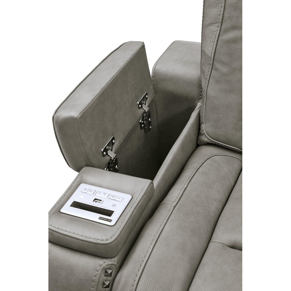 the man den grey power leather reclining console loveseat   
