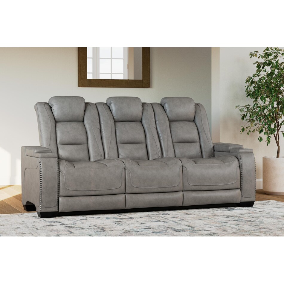 the man den grey power leather reclining sofa   